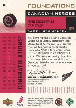 2002-03 Upper Deck Foundations - Canadian Heroes #C-DC Dino Ciccarelli Back