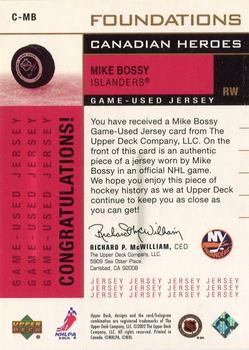 2002-03 Upper Deck Foundations - Canadian Heroes #C-MB Mike Bossy Back