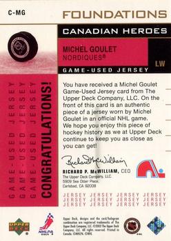 2002-03 Upper Deck Foundations - Canadian Heroes #C-MG Michel Goulet Back
