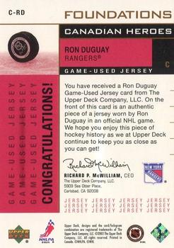 2002-03 Upper Deck Foundations - Canadian Heroes #C-RD Ron Duguay Back