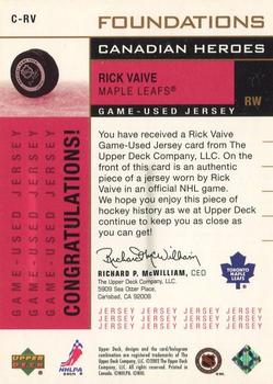 2002-03 Upper Deck Foundations - Canadian Heroes #C-RV Rick Vaive Back