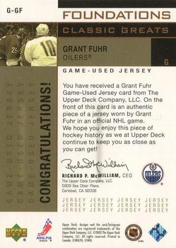 2002-03 Upper Deck Foundations - Classic Greats #G-GF Grant Fuhr Back