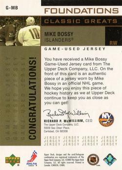 2002-03 Upper Deck Foundations - Classic Greats #G-MB Mike Bossy Back