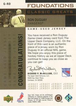 2002-03 Upper Deck Foundations - Classic Greats #G-RD Ron Duguay Back