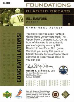 2002-03 Upper Deck Foundations - Classic Greats Gold #G-BR Bill Ranford Back