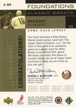 2002-03 Upper Deck Foundations - Classic Greats Gold #G-MB Mike Bossy Back
