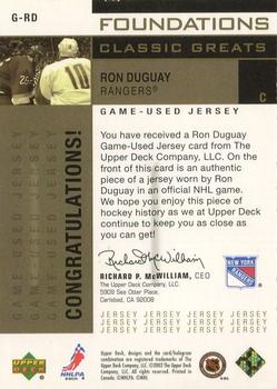 2002-03 Upper Deck Foundations - Classic Greats Gold #G-RD Ron Duguay Back