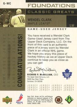 2002-03 Upper Deck Foundations - Classic Greats Gold #G-WC Wendel Clark Back
