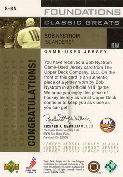 2002-03 Upper Deck Foundations - Classic Greats Silver #G-BN Bob Nystrom Back