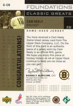 2002-03 Upper Deck Foundations - Classic Greats Silver #G-CN Cam Neely Back