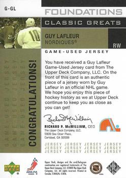 2002-03 Upper Deck Foundations - Classic Greats Silver #G-GL Guy Lafleur Back
