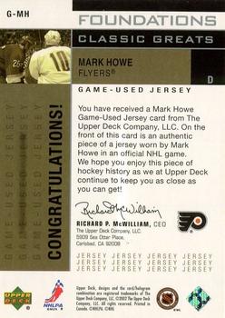 2002-03 Upper Deck Foundations - Classic Greats Silver #G-MH Mark Howe Back