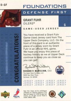 2002-03 Upper Deck Foundations - Defense First #D-GF Grant Fuhr Back