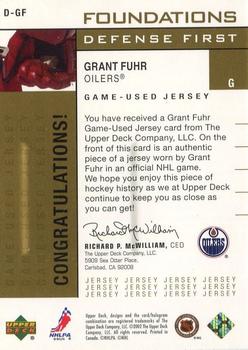 2002-03 Upper Deck Foundations - Defense First Gold #D-GF Grant Fuhr Back