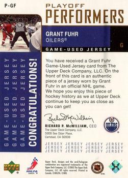 2002-03 Upper Deck Foundations - Playoff Performers #P-GF Grant Fuhr Back