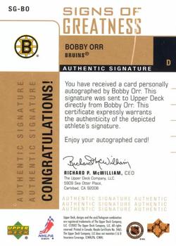 2002-03 Upper Deck Foundations - Signs of Greatness #SG-BO Bobby Orr Back