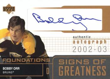 2002-03 Upper Deck Foundations - Signs of Greatness #SG-BO Bobby Orr Front