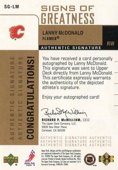 2002-03 Upper Deck Foundations - Signs of Greatness #SG-LM Lanny McDonald Back