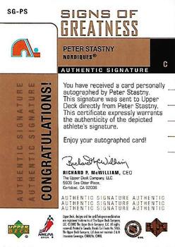 2002-03 Upper Deck Foundations - Signs of Greatness #SG-PS Peter Stastny Back