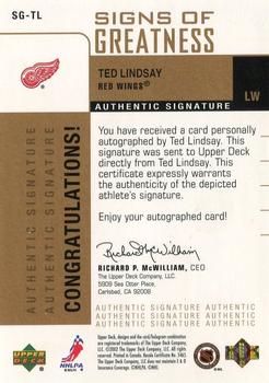 2002-03 Upper Deck Foundations - Signs of Greatness #SG-TL Ted Lindsay Back