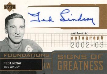 2002-03 Upper Deck Foundations - Signs of Greatness #SG-TL Ted Lindsay Front