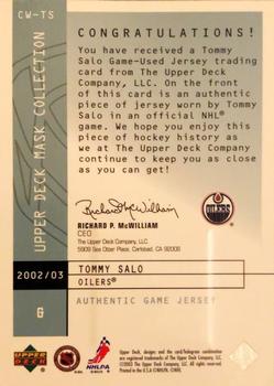2002-03 Upper Deck Mask Collection - Career Wins #CW-TS Tommy Salo Back