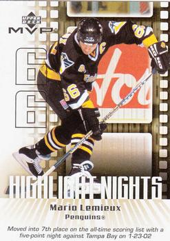 2002-03 Upper Deck MVP - Highlight Nights #HN6 Mario Lemieux Front