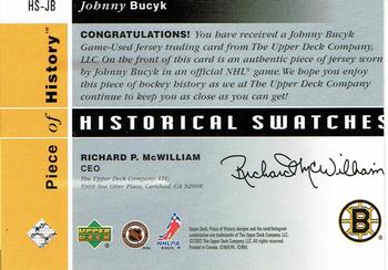 2002-03 Upper Deck Piece of History - Historical Swatches #HS-JB Johnny Bucyk Back