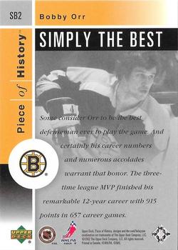 2002-03 Upper Deck Piece of History - Simply the Best #SB2 Bobby Orr Back