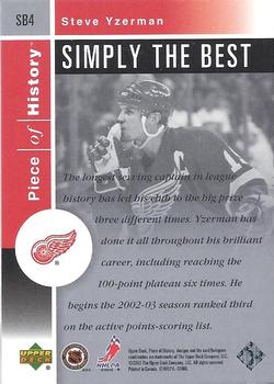 2002-03 Upper Deck Piece of History - Simply the Best #SB4 Steve Yzerman Back