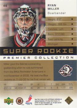 2002-03 Upper Deck Premier Collection - Gold #46 Ryan Miller Back