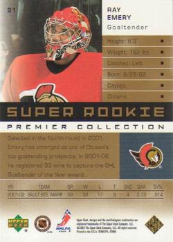 2002-03 Upper Deck Premier Collection - Gold #91 Ray Emery Back