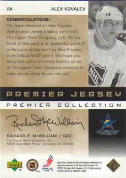 2002-03 Upper Deck Premier Collection - Jerseys Gold #AK Alex Kovalev Back