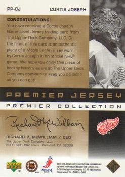 2002-03 Upper Deck Premier Collection - Jerseys Gold #PP-CJ Curtis Joseph Back