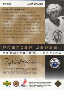 2002-03 Upper Deck Premier Collection - Jerseys Gold #PP-MC Mike Comrie Back