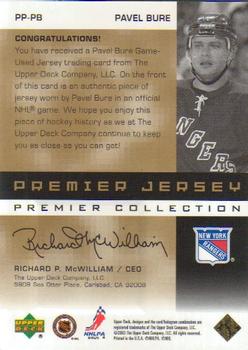 2002-03 Upper Deck Premier Collection - Jerseys Gold #PP-PB Pavel Bure Back