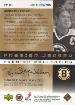 2002-03 Upper Deck Premier Collection - Jerseys Gold #PP-TH Joe Thornton Back