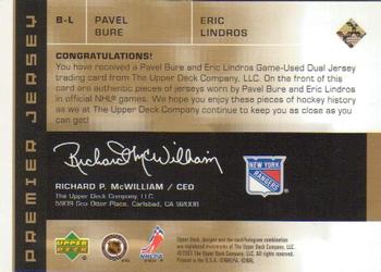 2002-03 Upper Deck Premier Collection - Jerseys Gold #B-L Pavel Bure / Eric Lindros Back