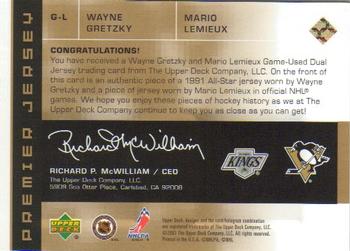 2002-03 Upper Deck Premier Collection - Jerseys Gold #G-L Wayne Gretzky / Mario Lemieux Back