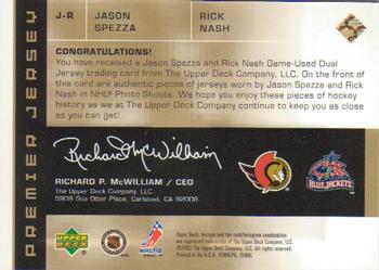 2002-03 Upper Deck Premier Collection - Jerseys Gold #J-R Jason Spezza / Rick Nash Back