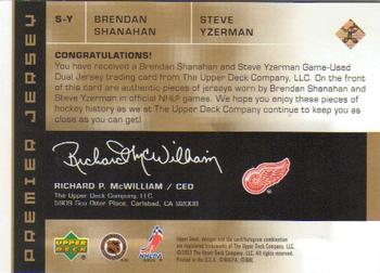 2002-03 Upper Deck Premier Collection - Jerseys Gold #S-Y Brendan Shanahan / Steve Yzerman Back