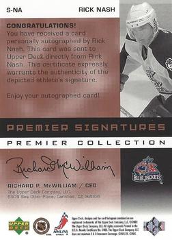 2002-03 Upper Deck Premier Collection - Signatures Bronze #S-RN Rick Nash Back