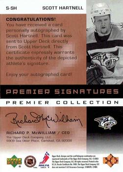 2002-03 Upper Deck Premier Collection - Signatures Bronze #S-SH Scott Hartnell Back