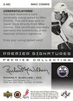 2002-03 Upper Deck Premier Collection - Signatures Silver #S-MC Mike Comrie Back