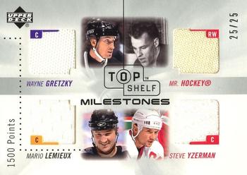 2002-03 Upper Deck Top Shelf - Milestones #M-GHLY Wayne Gretzky / Gordie Howe / Mario Lemieux / Steve Yzerman Front