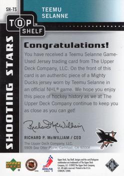 2002-03 Upper Deck Top Shelf - Shooting Stars Jerseys #SH-TS Teemu Selanne Back