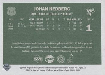 2002-03 Upper Deck Vintage - Green Backs #203 Johan Hedberg Back