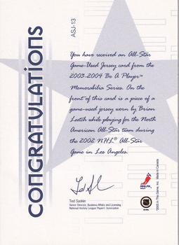2003-04 Be a Player Memorabilia - All-Star Jerseys #ASJ-13 Brian Leetch Back