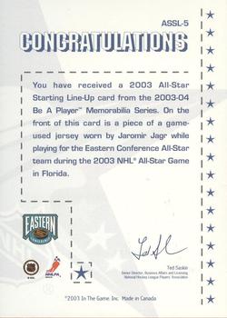 2003-04 Be a Player Memorabilia - All-Star Starting Lineup #ASSL-5 Jaromir Jagr Back