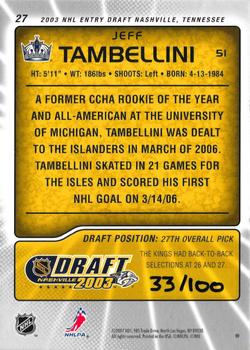 2003-04 Be a Player Memorabilia - 2003 NHL Entry Draft Redemption Exchange #27 Jeff Tambellini Back